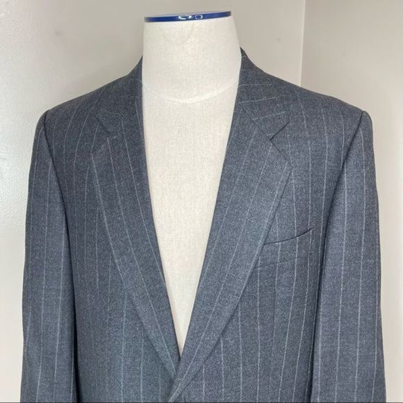 Barney’s New York Two Buttons Pure Wool Suit Stripes Blazer Size 40R Gray - Picture 8 of 12